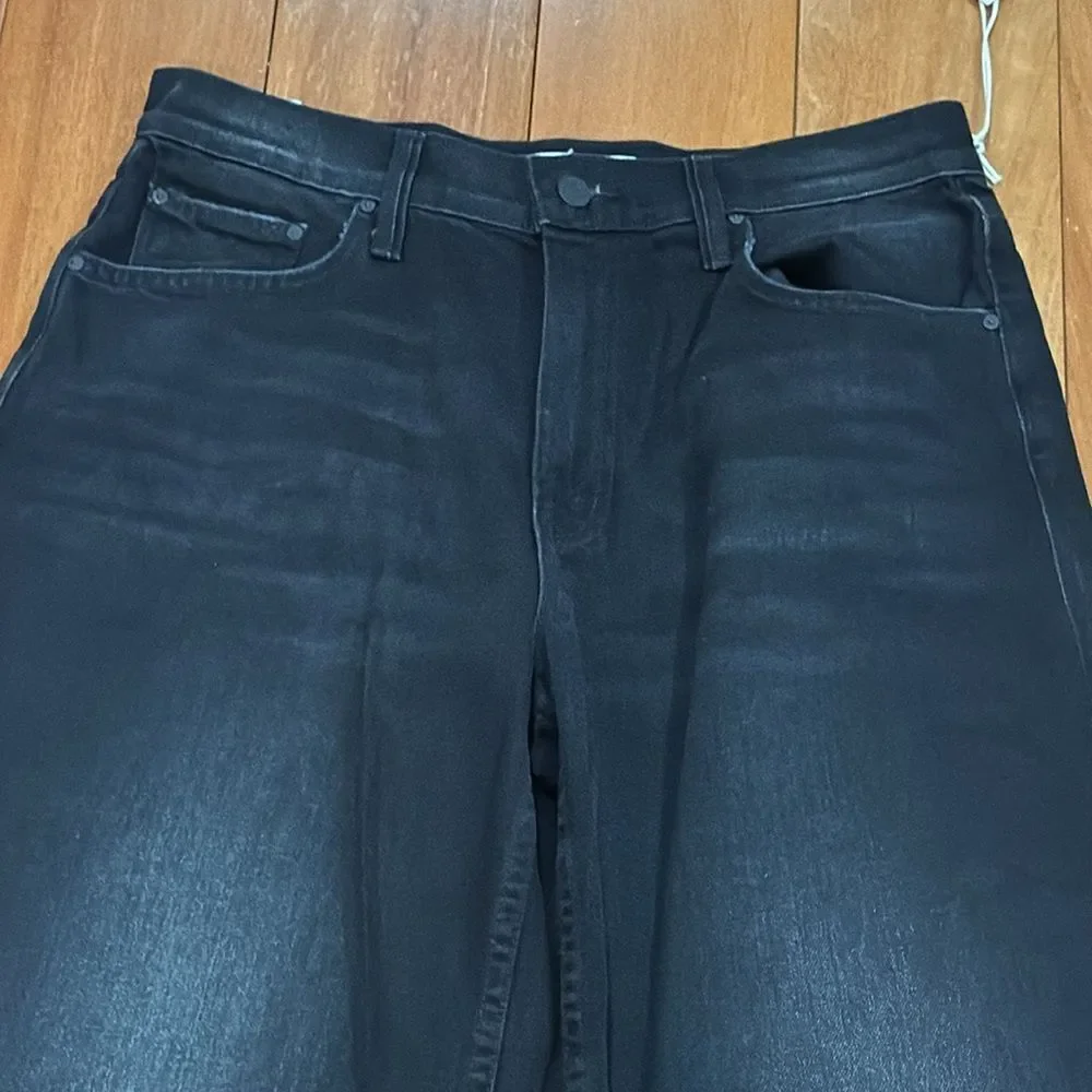 NWT MOTHER Women's The Spinner Zip Sneak Wide Leg Jeans‎ In Magic Black Size 33